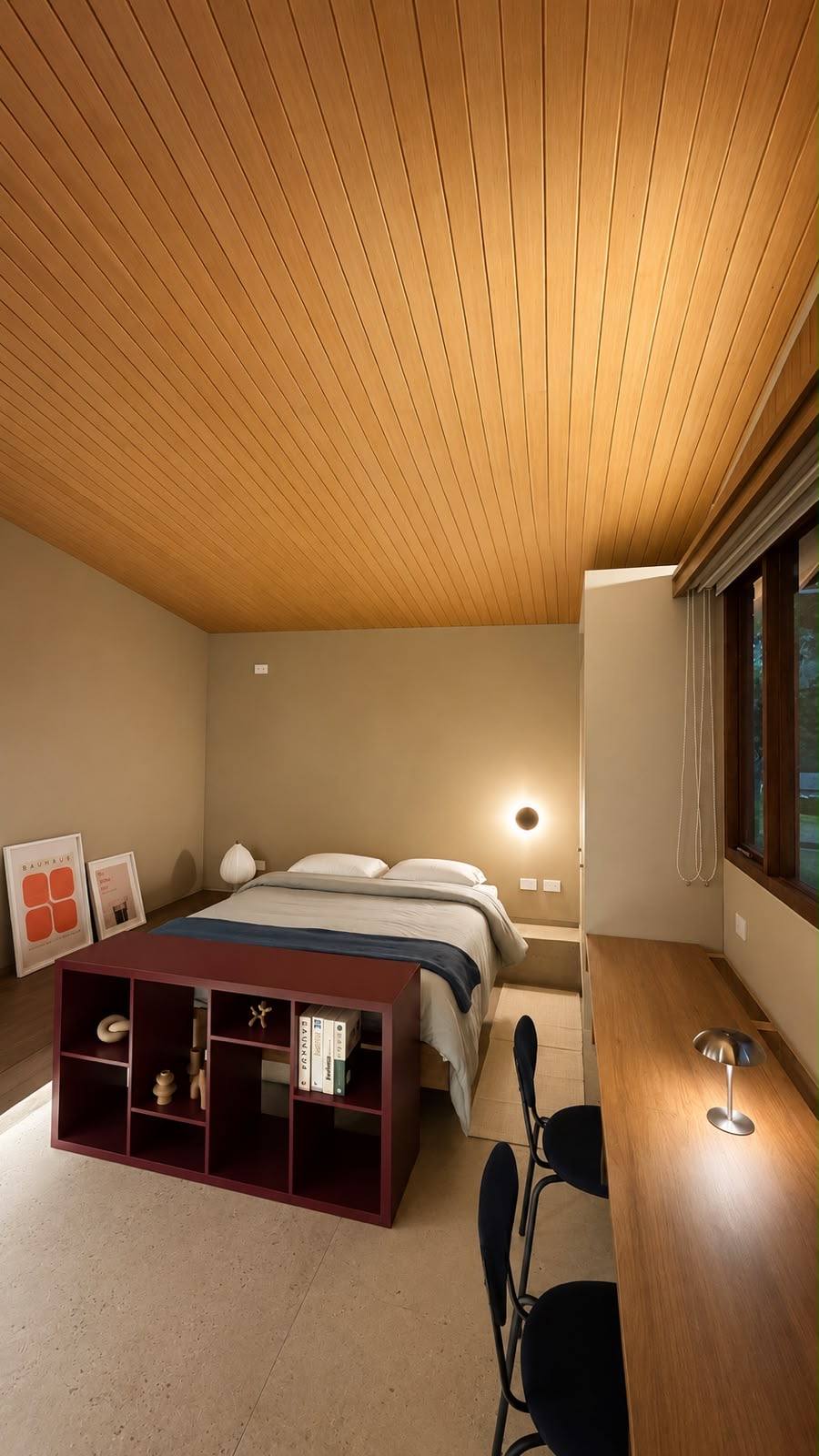 Cama y biblioteca en la Suite Cerros apartamento 202, Dapt House Bogotá